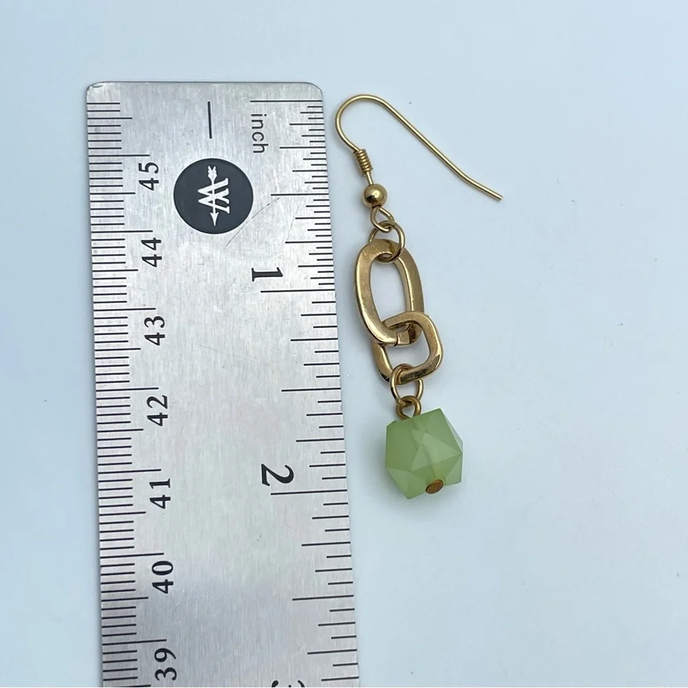 Premier Designs “With It” Gold Dangle Earrings with Green Beads